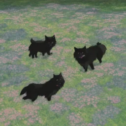 a Impressionist painting of a black dog and gray cat