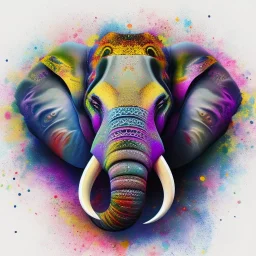 Elephant head portrait, bright colors, splash paint, centered, detail, 8k resolution