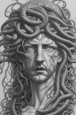 medusa man sketch, detailed, hi resolution, intricate, 4k, hyper realistic, no pens, paper, humans, pencils -