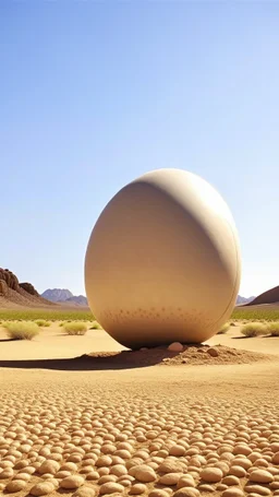 Giant egg resting on desert