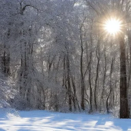 winter landscape, ice bells, sun