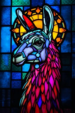 vitrail d'un lama cyberpunk