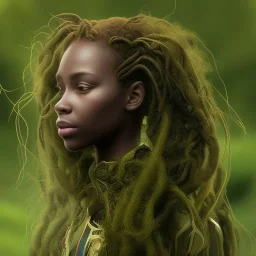 photo. Brown skin women. dark skin women. Three black women. .three women. A mother. Two daughter. Twins. A mother with her children. three young black women. wood nymphs emerging from the forest. Her hair looks like vines. Dreadlocs. Her skin is the colour of dark soil. Her skin looks like tree bark. Her clothing is made of vines, grass and leaves.