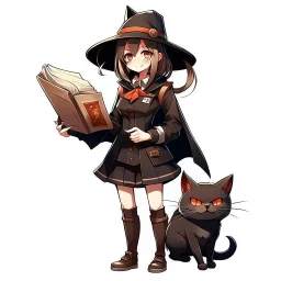 v.full body, Female, black cat face, cute, wearing explorer hat, bring a huge book on hand,