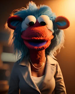 Portrait, hybrid character, waitress woman with monster muppet mask that covers her entire head, retro style, Sesame Street style, smooth, unreal engine 5, god lights, ray tracing, RTX, lumen lighting, ultra detail, volumetric lighting, 3d.