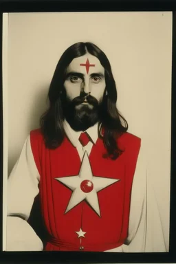 Polaroid photograph of Jesus Christ in communist clothing holding a red star