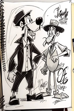 Sketch of disney Goofy that watch his shadow on the wall, insane details