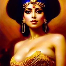 Drawing of beautiful face,busty 'cleopatra',sweet stare,throne,hieroglyphics,balanciaga fashion clothe painting by gaston bussiere, greg rutkowski, yoji shinkawa, yoshitaka amano, tsutomu nihei, donato giancola, tim hildebrandt, oil on canvas, cinematic composition, extreme detail,fit full head inside picture,16k