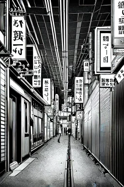 Tokyo alley, line arts, greyscale