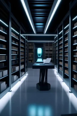 A modern library. Robotic book delivery, everything is automated. Cutting-edge library interior design. Everything is drawn in detail, in high resolution. 8k