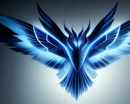 a detailed illustration of a dark blue phoenix sitting on a tree branch, phoenix bird, luminescent body, glinting spread wings, full body, realistic, soft and smooth glowing wings, soft feathers, macro lens, sharp focus, meticulously detailed, soft studio lighting, smooth blurred gradient evening sky background, 64k