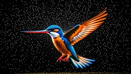 Kingfisher spreading its wings and flying on the surface of the water, whimsical photographic imagery