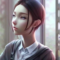 Anime girl studying in room, perfect face, window, nature, anime style, unreal engine 5, studio lighting --ar 2:1