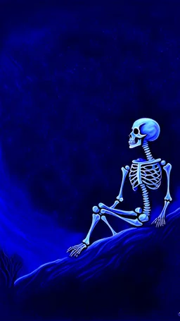 A pastel painting of a skeleton on a hilllookin into the night sky. A nebular in the sky. Painting. Purple colours. Blue colours. Colorful.Pastel colours. Masterpiece.