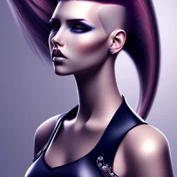 woman with mohawk hairstyle and long hair on one side