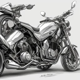 technical concept study, pencil sketch, motorcycle the inspired 2019 Honda CB1100 RS