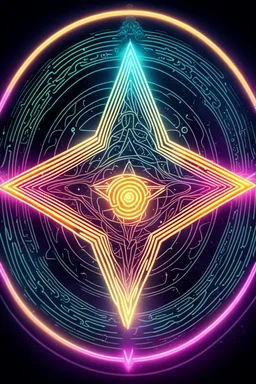 extremely sharp hypnotic soothing emotional support sacred geometry radiation star priest scream by munch singer symbol in front of depth of field neon google airship effect