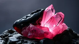 obsidiana pulida con tundra y cristal vivo en un atmósfera ligera y luz rosada