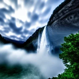 Epic cloud landscape, big waterfall, Ultra hd, 4k, Photography, hyperrealistic