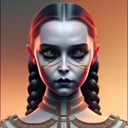 symmetry!! portrait of wednesday Addams in the style of horizon zero dawn, machine face, intricate, elegant, highly detailed, digital painting, artstation, concept art, smooth, sharp focus, illustration, art by artgerm and greg rutkowski and alphonse mucha, 8 k