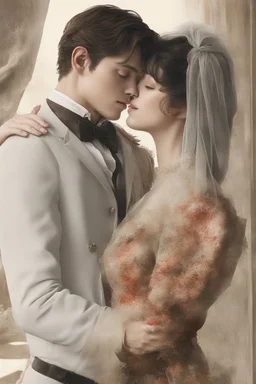 Style: image transformation with changing features, standing, intimate feelings and kissing, high realism, realistic relationship features, professional details sexually realistic, person for can give it homsexually of historical background