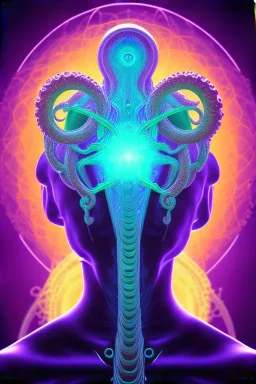 Spiritual Tentacles over human Head creating reality around, Dimethyltryptamine