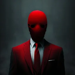 a scary man wearing a suit with a red tie who has no face