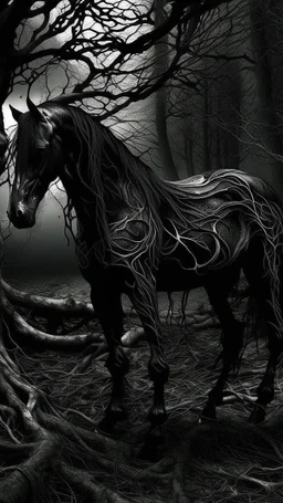 black vein, human veins, mixing together a lot of them, like a forest, big and small veins a lot of them, a on black horse