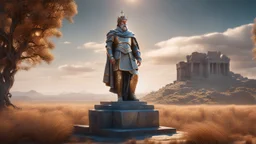 An endless steppe with ancient white oaks and one ancient statue of a king. fantasy concept art, exquisite realism, a masterpiece, dynamic lighting, hyperdetailed, intricately detailed, deep color, Unreal Engine, volumetric lighting , Epic cinematic brilliant stunning intricate meticulously detailed dramatic atmospheric maximal,