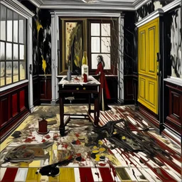 Painting of a murder scene by Jackson Pollock