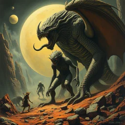 a high definition screen shot of a ancient comic book cover detailing the creatures found on other worlds, retrofuturistic, phototrealism, Macabre Rapture End of days Revelation scene, isanely detailed matte oil painting, sinner apotheosis,diagonal composition, unbalanced, abstract surreal horror, eerie, scary warm colors, Eldritch, JonKnockTurnal 2999 ufo, bilaterally