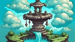 Fantasy style illustration with the water well in the clouds