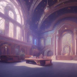 School of learning magical arts, whole building, mysterious cosmic backdrop, celestial ambience, soft lighting, unreal engine 5 volumetric lighting, intricate details, realistic style, 8k resolution