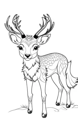 outline art for cute deer coloring pages with caves, white background, sketch style, full body, only use outline, mandala style, clean line art, white background, no shadows and clear and well