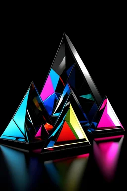 مثلثات ثلاثية الأبعاد ملونة وواضحة مع خلفية سوداء