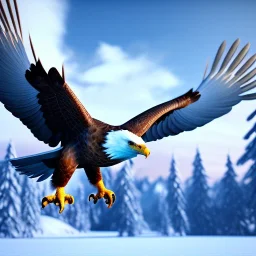 eagle, feathers, extremely sharp detail, finely tuned detail, ultra high definition, 8k, unreal engine 5, ultra sharp focus, summer ambiance, snowy mountains