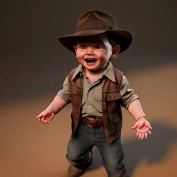 Indiana Jones toddler, full body, dramatic lighting, hyper realistic