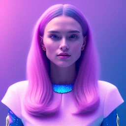 A portrait very beautiful woman ,smiling, longs hairs,elegant, atmospheric, realistic, cinematic lighting, pink blue light, 8k, galactic atmosphere, flowers