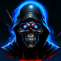 youtube profile picture, a skeleton gaming with a red theme with a hood