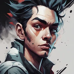 Ensure that the character is facing towards the right side of the canvas. Create a visually striking 2D portrait inspired by comic book and animation styles. incorporating surreal elements to capture an edgy, streetwise vibe.