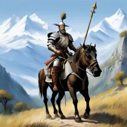 Don Quixote, clad in his worn armor, a pan to the head, embarks on a journey towards the majestic Alps. As he traverse the rugged terrain, Don Quixote brandishes his tourney lance with a sense of noble purpose, ready to conquer imaginary giants and vanquish unseen foes.