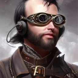 a _ fantasy _ style _ portrait _ painting _ of beautiful white male black hair short head smirk round face steampunk goggles rpg dnd oil _ painting _ unreal _ 5 _ daz. _ rpg _ portrait _ extremely _ detailed _ artgerm _ greg _ rutkowski _ greg