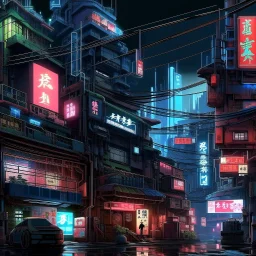 Japanese cyber city in the style of cyber punk