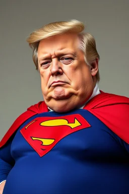 a thoroughly confused, elderly and morbidly obese donald trump dressed as superman