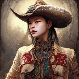 Insanely detailed photograph of an “portrait of a midevil cowboy ” with intricate Sombrero, intricate embroidered charo, beautiful clear face and hyperdetailed painting by Ismail Inceoglu Huang Guangjian and Dan Witz CGSociety ZBrush Central fantasy art album cover art,8K, hdr, romantic, mysterious, ominous, cigar smoke, jewelry, comfort, natural eyes,naked,tasteful