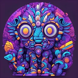 Achillesmon with dark-gray white gold neon-blue vivid-purple palette with background in toyism art style