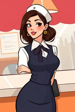 cartoon of a brunette stewardess who looks like Natacha by Walthery