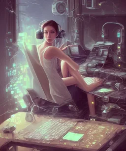 a girl hacker and rebel, sat at his computer, typing furiously as he tried to crack the security systems of the corrupt megacorporation he was targeting.