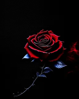 Deep red rose, black background, linear shapes