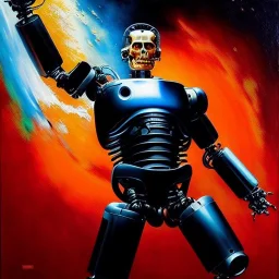 Drawing of 'Terminator T-800 Endoskeleton' painting by gaston bussiere, greg rutkowski, yoji shinkawa, yoshitaka amano, tsutomu nihei, donato giancola, tim hildebrandt,KyuYong Eom,Ren Wei Pan Oil on canvas, cinematic composition, extreme detail,fit full head inside picture,16k